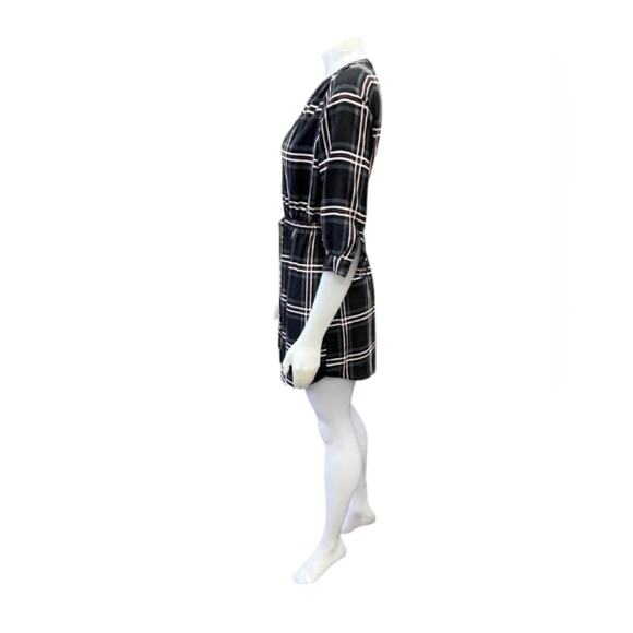 Loft Dress EUC Mini Plaid Black/White/Red 3/4 Sleeve Size Small - Picture 2 of 8